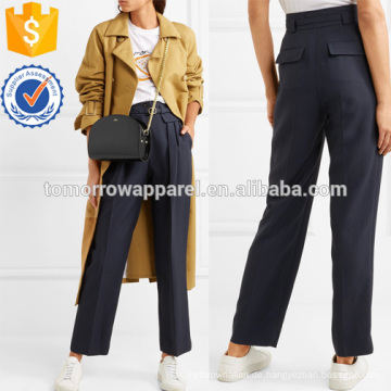 Belted Twill Straight-Bein-Hosen Herstellung Großhandel Mode Frauen Bekleidung (TA3014P)